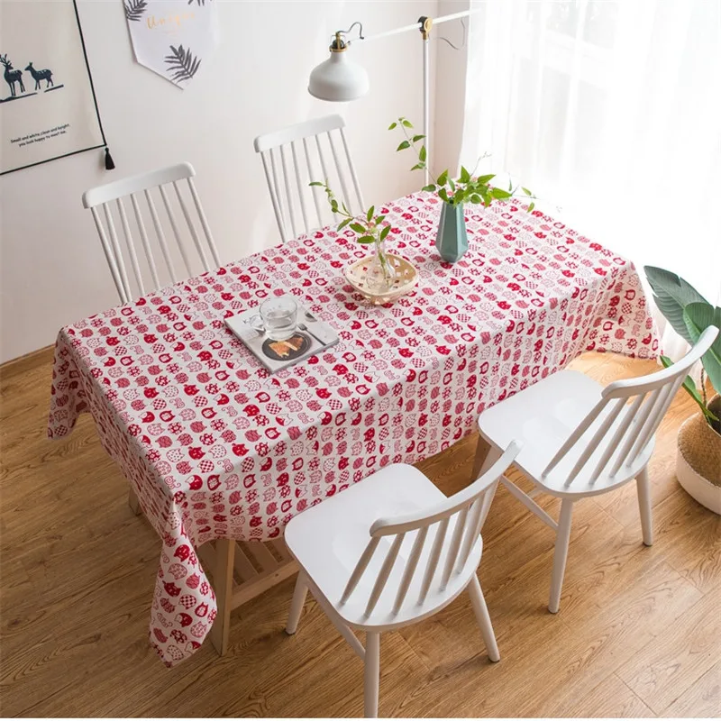 Cute Cartoon Tablecloth Cat Cotton Linen Kitchen Coffee Tea Table Cloth Rectangular Home Living Room Desk Cover | Дом и сад