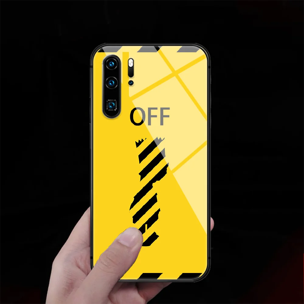 

Off Luxury Brand-Whitese Tempered Glass Phone Case Cover For Huawei P Nova Mate 5T 20 30 40 Pro Lite Smart 2019 2021 Funda