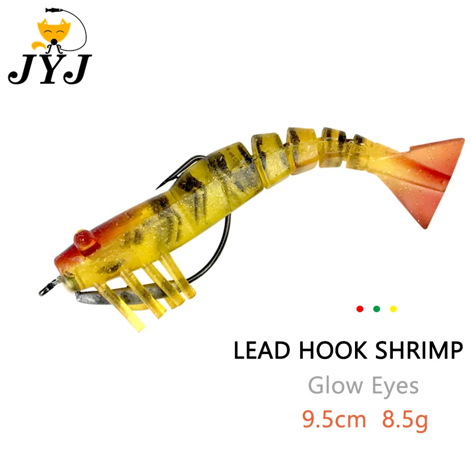 

JYJ 2pcs 9cm 8.5g fishing soft bonic shad shrimp bass lure swimming baits with jig lead hook luminous eyes