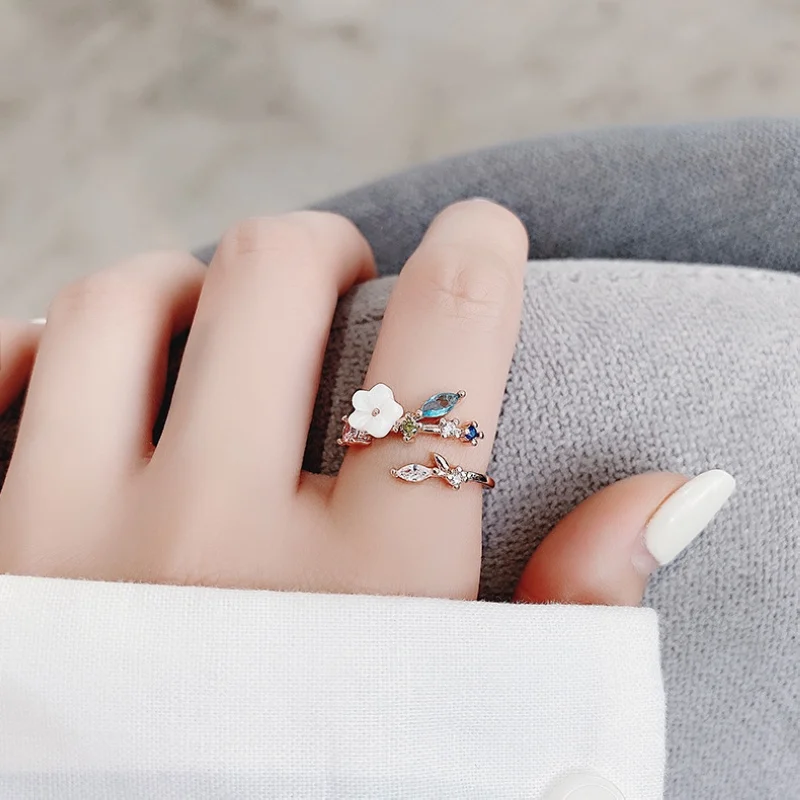 

Simple Shell Flower Ring Women Female Cute Leaves Finger Rings Romantic Birthday Gift Girlfriend Fashion Zircon Stone Jewlery