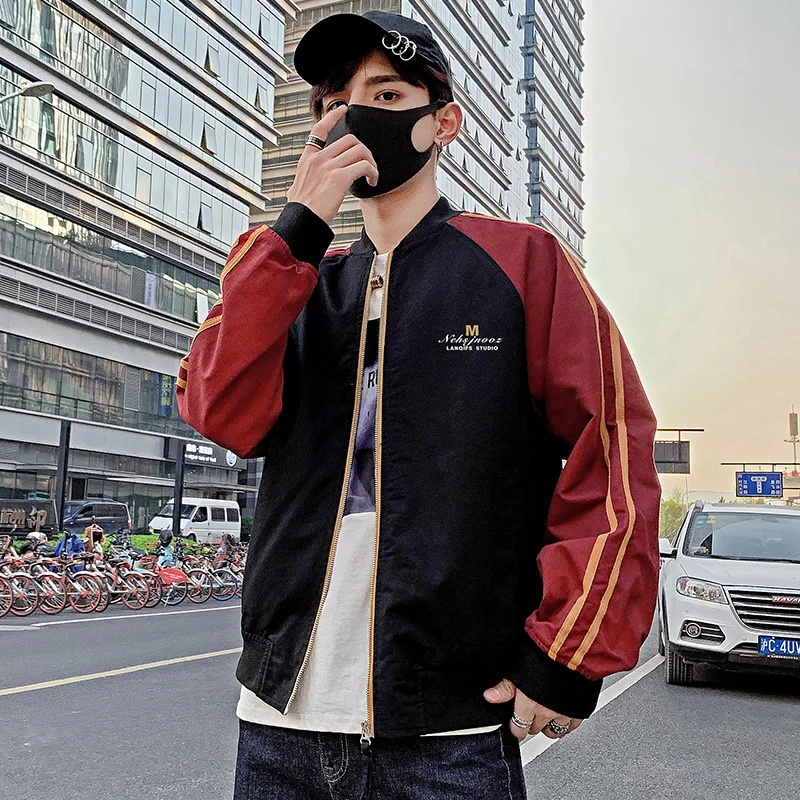 

Men's Coat Harajuku Color Block Jacket Street Wear Men's Hip Hop Trench Coat Printed Street Dance Coat Spring Loose Clothes