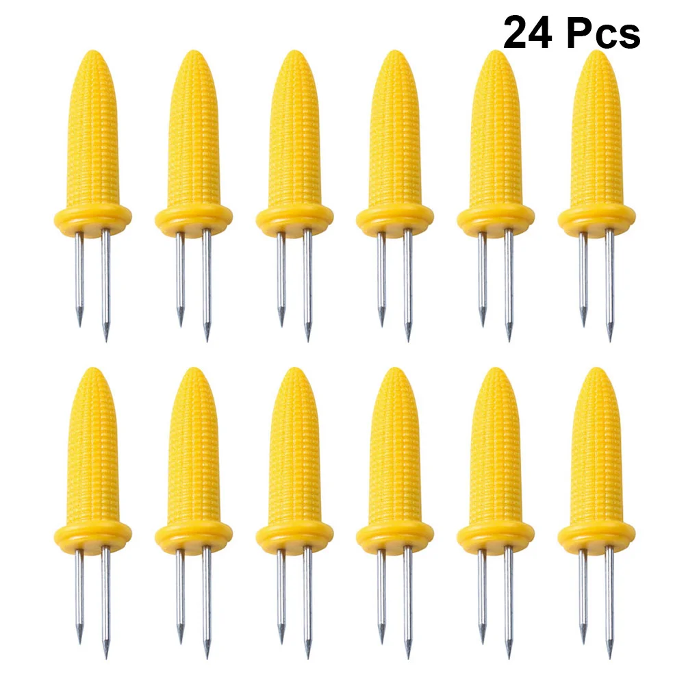 

24pcs Stainless Steel Corn Forks Practical Fruit Forks BBQ Supplies Useful Barbecue Tool for Outdoor Indoor