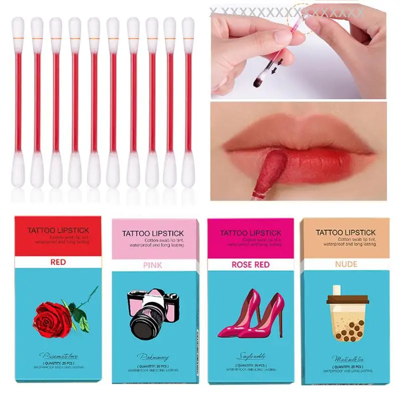 

20pcs/set Lipstick Cigarette Case Cotton Swab Lipsticks Microbrush Lasting Waterproof Disposable Brushes Swab Lipstick TSLM1