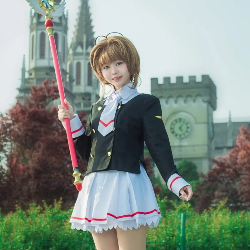 Аниме Косплей карта Captor Sakura платье футболка + юбка пальто галстук парики женский