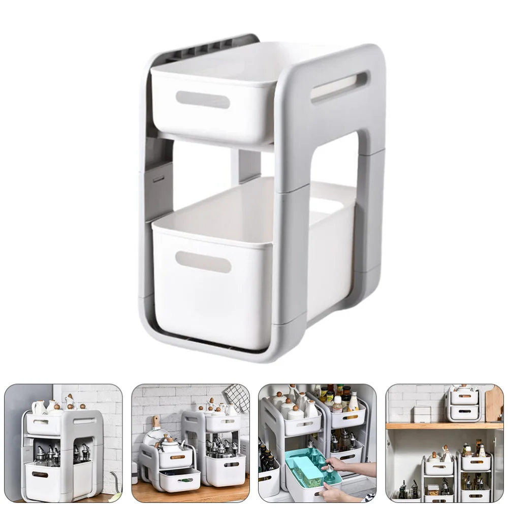 

Kitchen Bathroom Desktop Rack 2-Layer Drawer Type Seasoning Bottle Rack (Small)