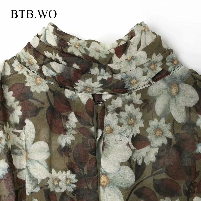 

BTB.WO Za Women Elegant Printed Cropped Shirt Blouse Women Lantern Sleeve Female Shirts Blusas Chic Tops