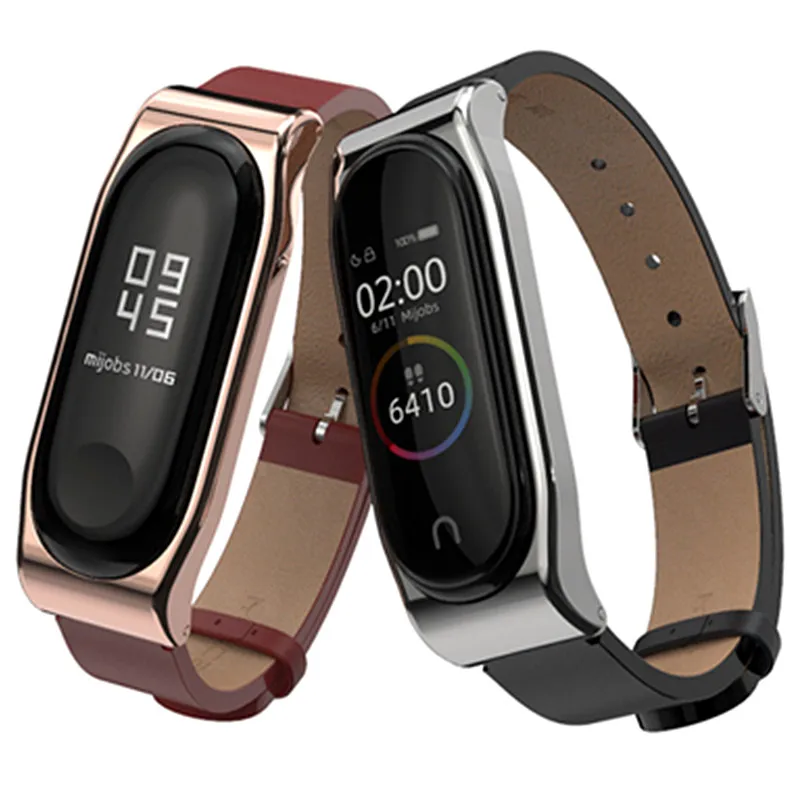 

Strap For Xiaomi Mi Band 4 PU Leather Strap Metal Frame For MiBand 3 Bracelet PU Plus leather strap For Mi Band 3 Accessories
