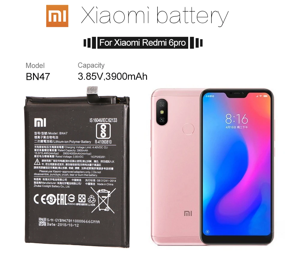 Оригинальный аккумулятор для телефона Redmi 6 Pro Xiaomi Mi A2 Lite BN47 батареи hongmi 6Pro Xiomi MiA2