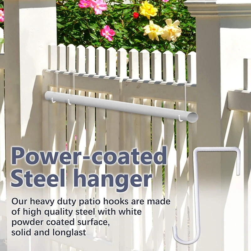 Tree Swing Hanging  metal Fence Hooks, 2x6 Inches Patio Hooks, White Powder Coated Steel Fence Hooks Hangers for Hanging Plants outdoor furniture cushions