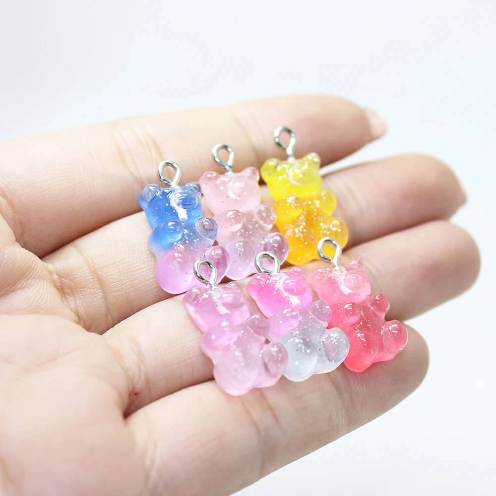 

10 шт.-13*17 мм Смола Kawaii Gummy little Bear блестящие подвески DIY Ги серьги, Брелок Украшение Ювелирные изделия Аксессуары
