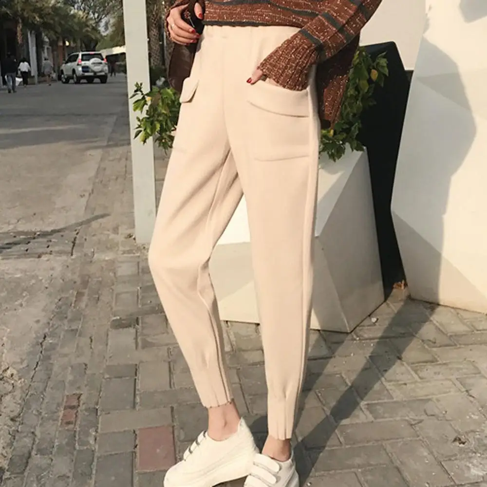 Женские флисовые брюки повседневные свободные однотонные брюки-карандаш