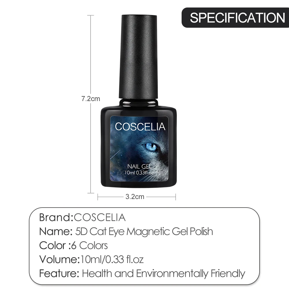 COSCELIA Гель лак для ногтей с эффектом кошачий глаз Полупостоянный отмачиваемый УФ