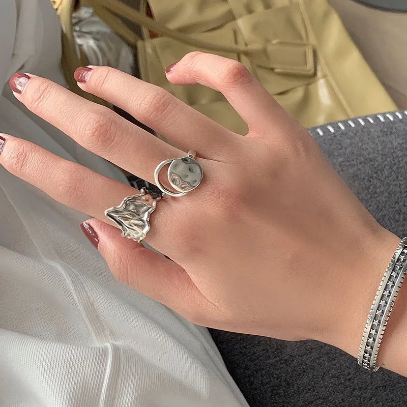 

FMILY Minimalist 925 Sterling Silver Personality Geometric Circle Ring Retro Fashion Hip Hop Punk Jewelry for Girlfriend Gifts