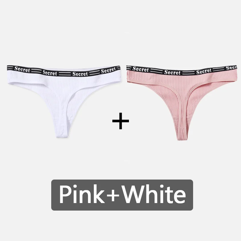 White-Pink Женские стринги с буквенным принтом, хлопковые трусики-стринги, мягкое нижнее белье, женские трусики сексуальное женское нижнее белье, женские интимные трусы с низкой посадкой - Цвет: White-Pink