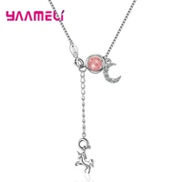 creative long ketting 925 sterling silver strawberry crystalmoonstone unicorn necklace fashion jewelry for women statement