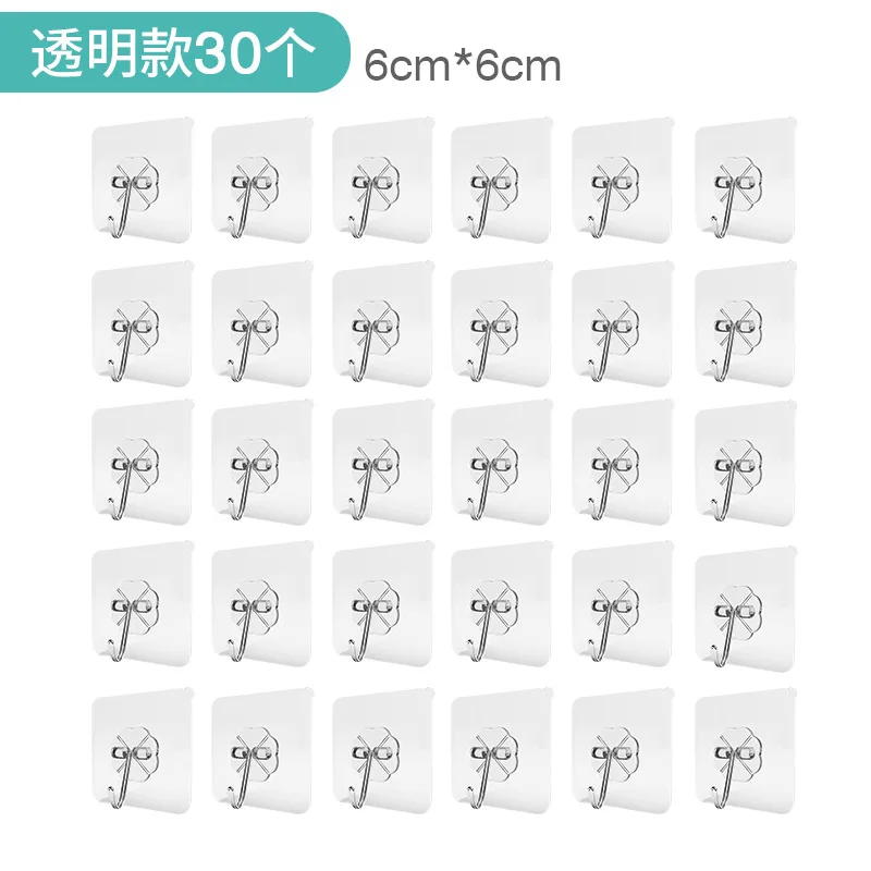30PCS Wall Hooks Strong Transparent Suction Cup Sucker Hanger Kitchen Bathroom Multi Use Adhesive Hook Door Traceless Organizer