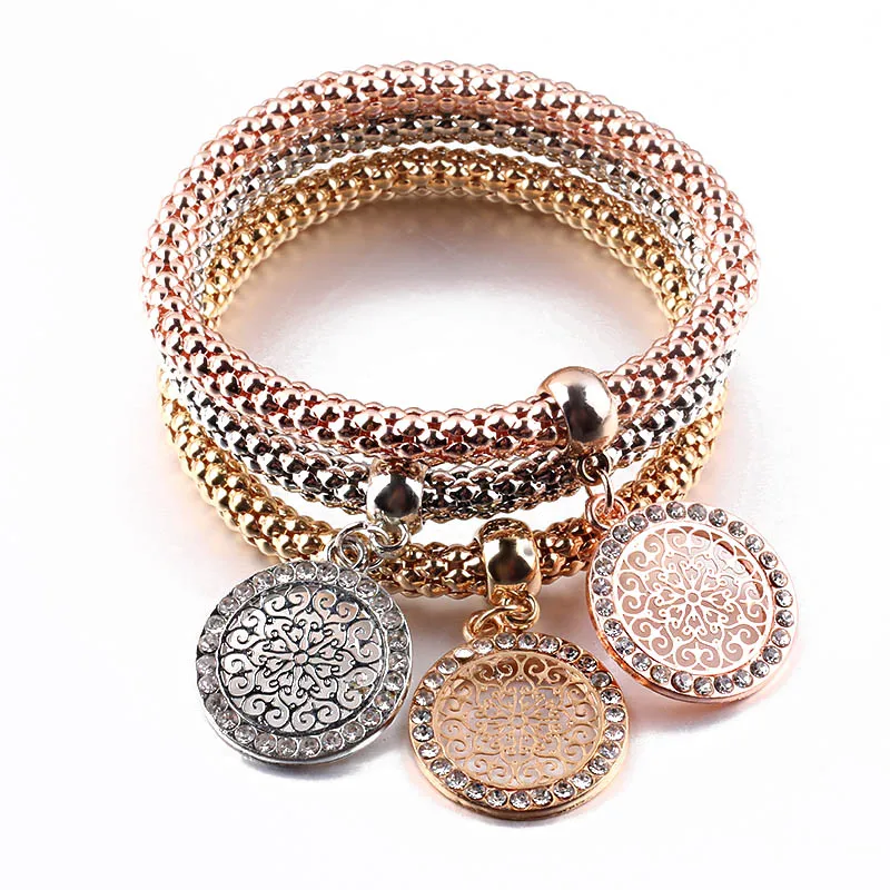 

3Pcs/Set Crystal Zircon Pattern Charm Gold Bracelet Elastic Fashion Bracelet Bangles Women Jewelry DIY Fine Gift