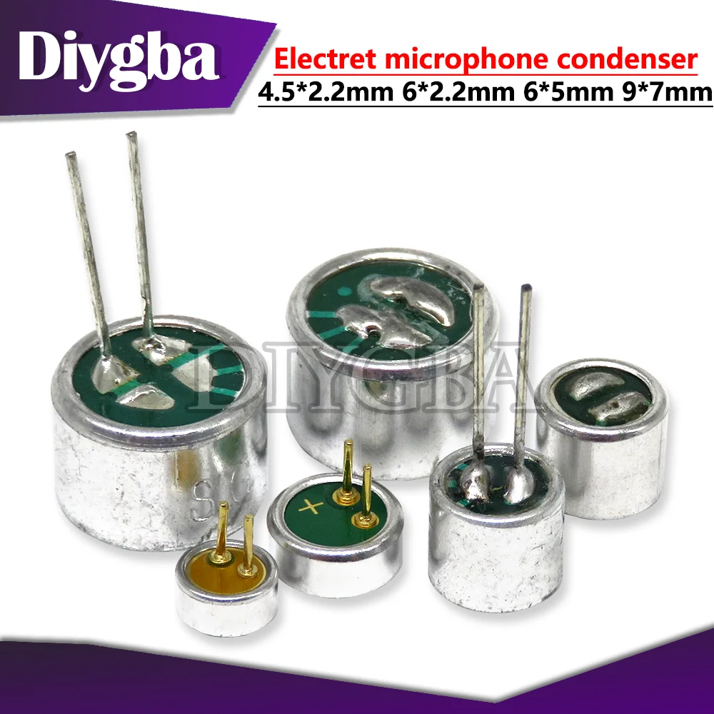 10 шт./лот 4,5*2,2 мм 6*2,2 мм 6*5 мм 9*7 мм микрофон electret конденсаторный микрофон 52 дБ 56 дБ 2 контакта