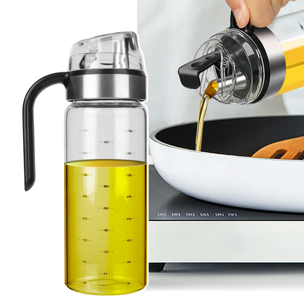 

Transparent Glass Leakproof Auto Flip Cap Olive Oil Dispenser Bottle with Scale Condiment Container Kitchen Tools