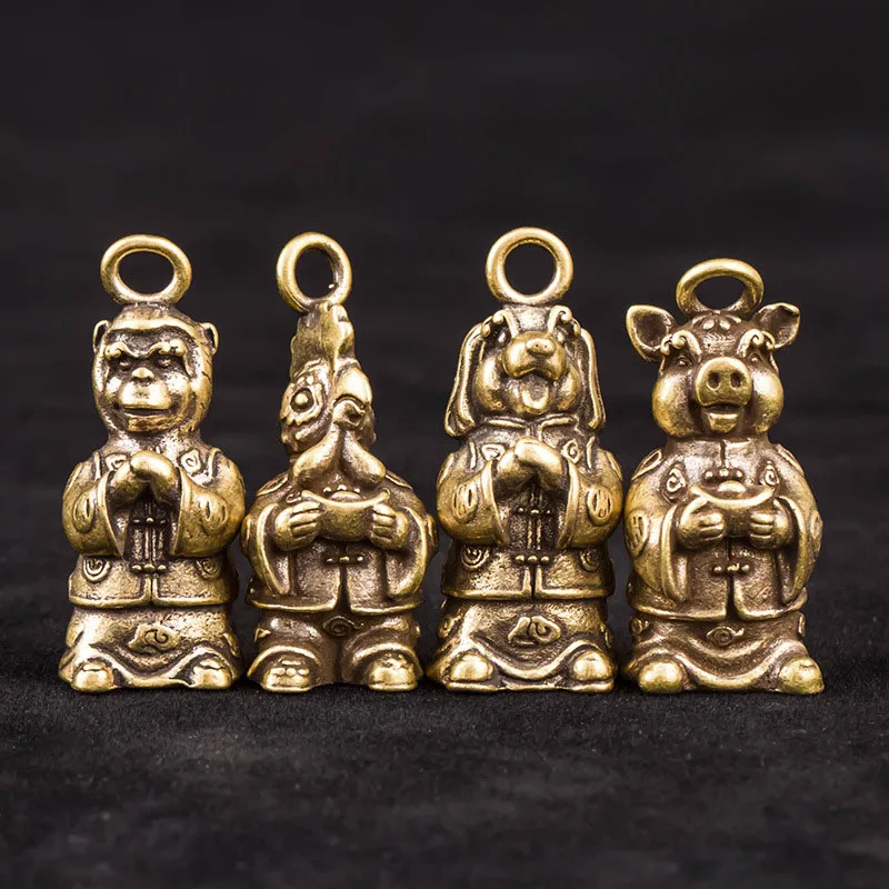 Античные латунные Мультяшные китайские 12 знаков зодиака фигурки людей винтажная