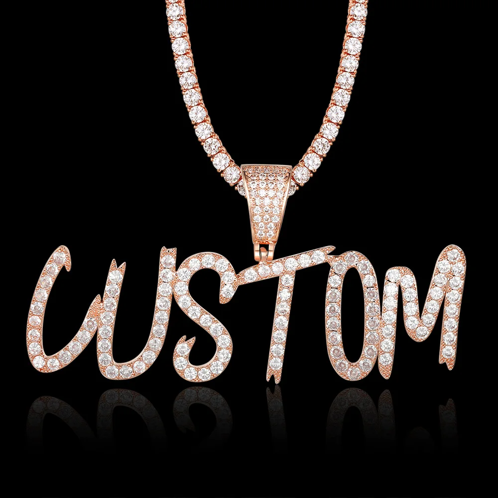 

Custom Name Cursive Letter CEO Zircon Pendant Necklace 100% Micro Pave CZ Hip Hop Iced Out Tennis Chain Jewelry Dropshipping