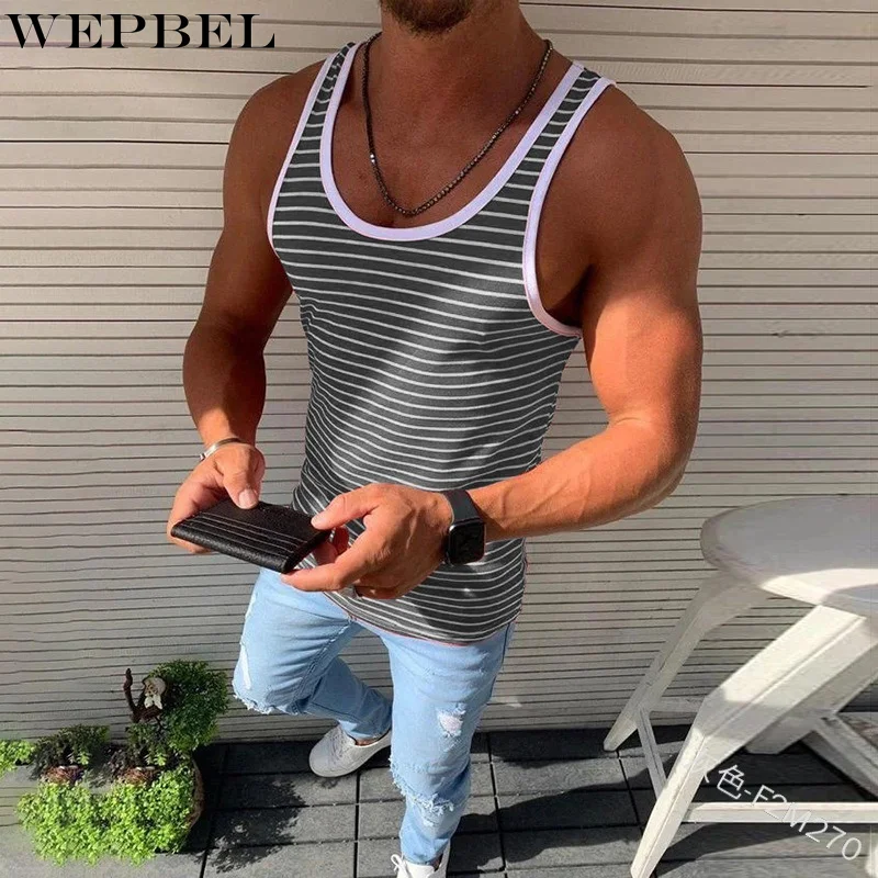 

Mandylandy Mens Tank Tops Striped Vest Cotton Casual Slim Fit Shirt Sleeveless Sports Shirts Body Building T-shirts