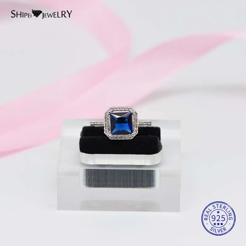 Синий ShiPei 925 пробы, серебряное, желтое, розовое, белое, фиолетовое сапфировое, рубин, изумруд, квадратное обручальное кольцо для женщин, подарок на день Святого Валентина - Цвет камня: Синий