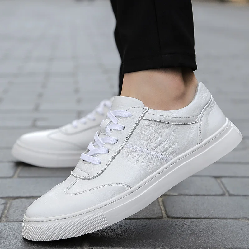 Классические белые кроссовки мужская повседневная кожаная обувь из натуральной