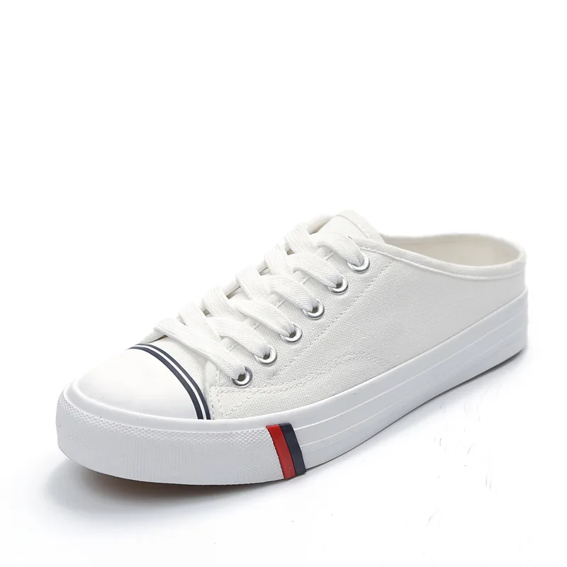 

Lazy Shoes for Women Spring 2021 New Semi - Drag White Shoes for Female Students Casual Vulcanized Canvas Shoes Women Shoes