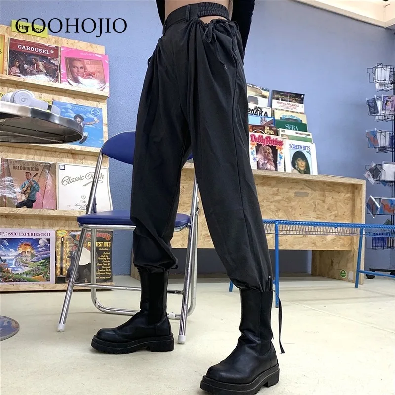 

GOOHOJIO 2021 New Spring and Autumn Fashionable Sexy Trousers Women Hollow Out Oversized Women Pant Loose Chic Pants for Couple