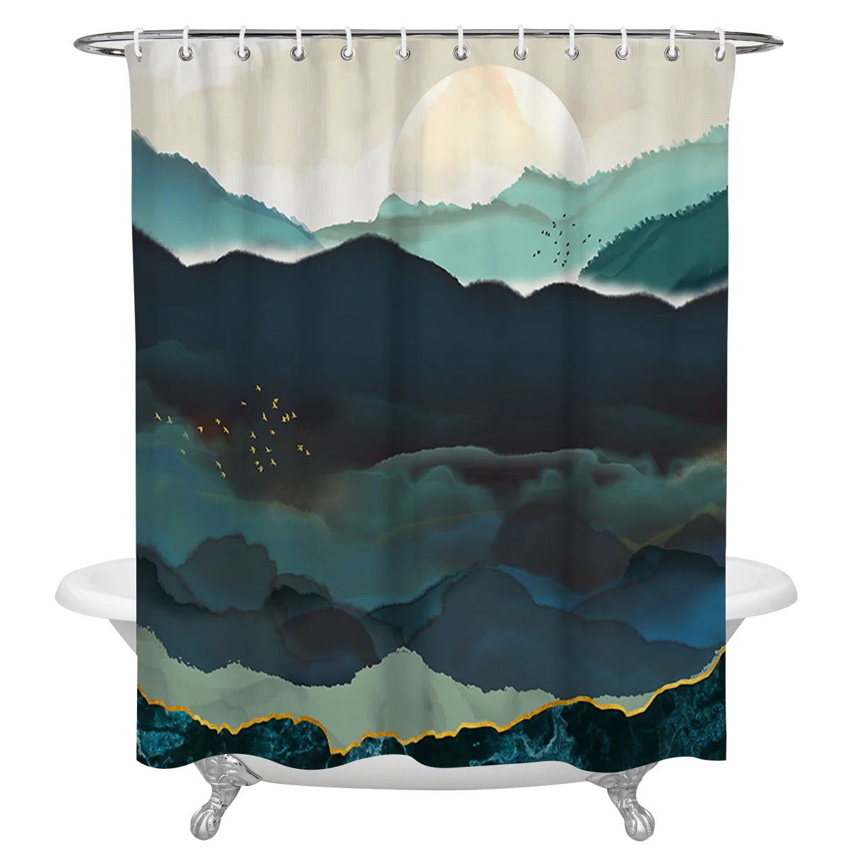 

Watercolor Moon Green Waterproof Fabric Shower Curtain Polyester Shower Curtains Bathroom Decoration Accessories Cortinas