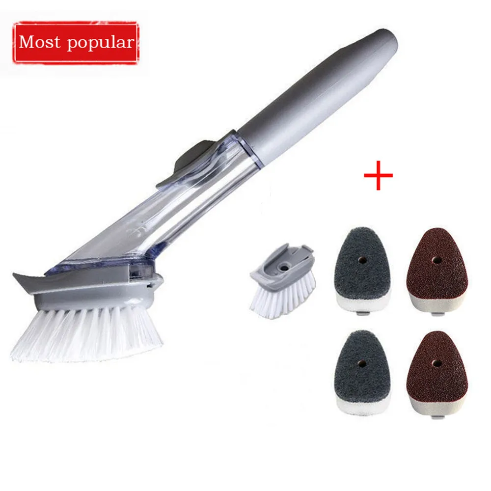 

Dish-washing brush sponge long handle Automatically add detergent pot-washing brush multifunction degreasing kitchen accessories