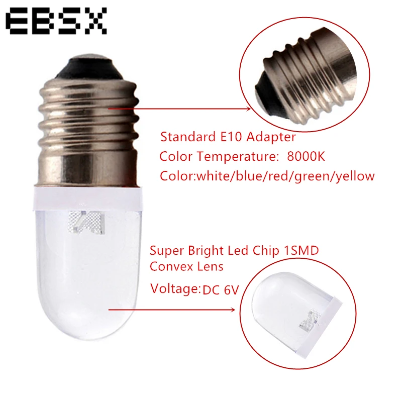 EBSX 100 шт. E10 винт 1 SMD F8 светодиодный светильник выпуклая линза белого и синего