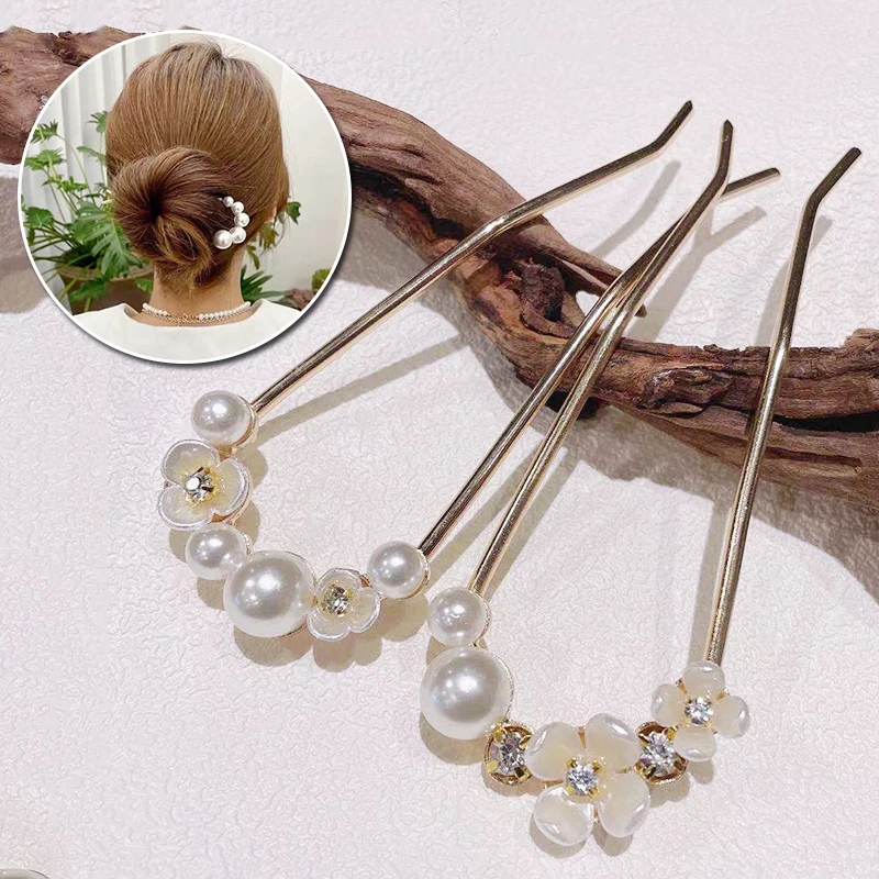 U-образные жемчужные заколки для волос в форме бабочки захваты простые вилки из