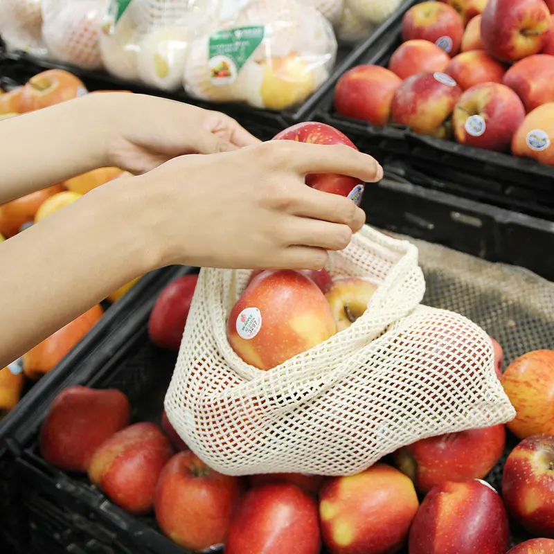 Reusable Mesh Produce Bags 100% Organic Cotton Vegetable Eco-friendly Bio-degradable Washable | Дом и сад