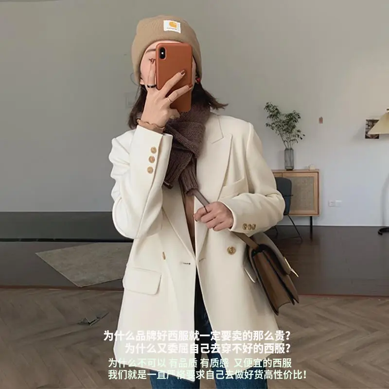 

Milky White High-Grade Suit Jacket for Women 2021 New Fashionable Korean Chic Suit Jacket Women Blazer Office Business