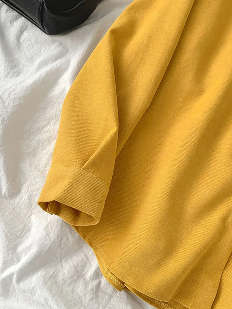 

Korean Style Long Sleeve Women Shirts 2020 New Autumn Winter Single Breasted Turn Down Collar Solid Color Loose Shirt Tops