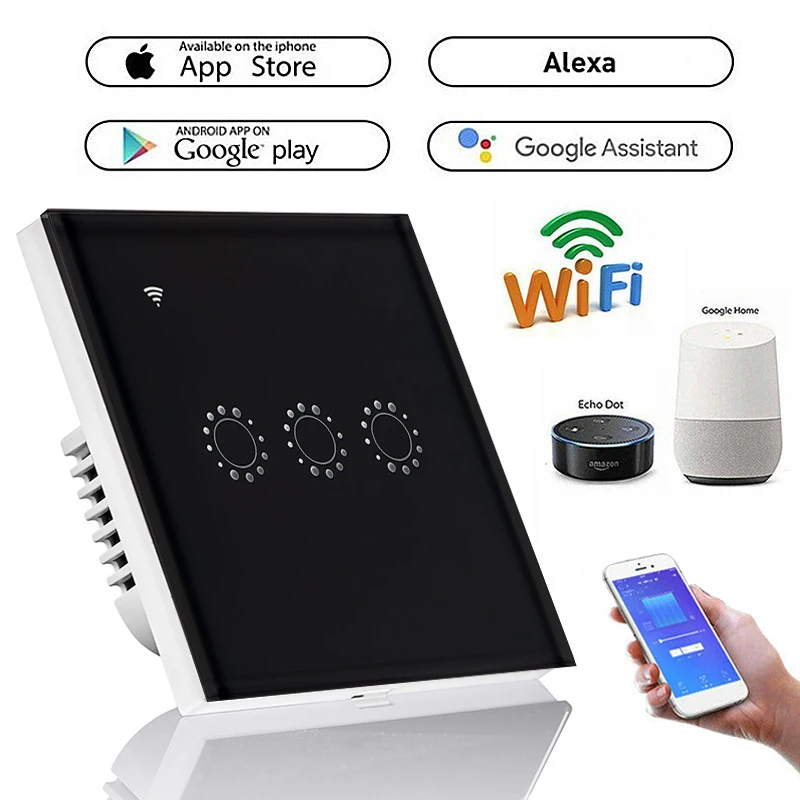 

Touch Switch Smart Switch Panel Wall Switch 1/2/3 Gang Wifi Light Switch US / EU Standard Work With Alexa Google Home Automation