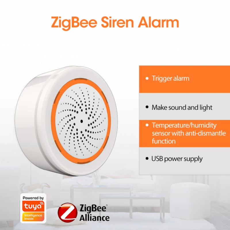Tuya Smart Zigbee датчик температуры и влажности Встроенная сирена 3 в 1 90 дБ звуковой