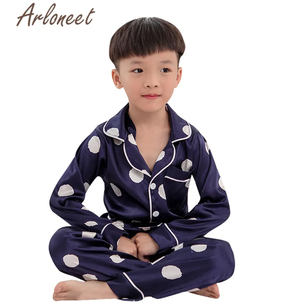 ARLONEET/Детская Пижама для мальчиков футболка с длинным рукавом топы в горошек