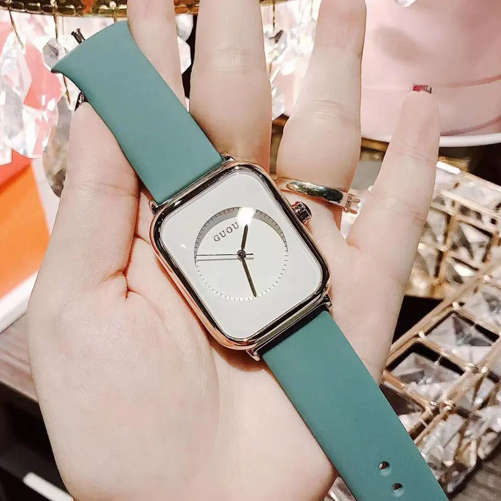 

GUOU Top Brand Women's Watches Square Fashion Luxury Ladies Silicon Strap Clocks All-match Bracelet Quartz Watch