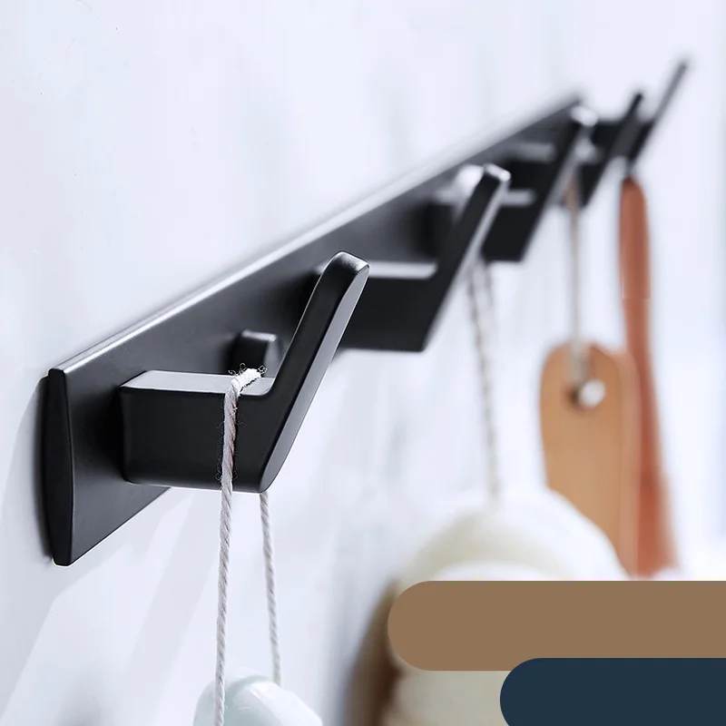 

Bathroom Space Aluminum Robe Hook Wall Mounted Clothes Coat Hook Wall Hanger Black Bathroom Accessories WF
