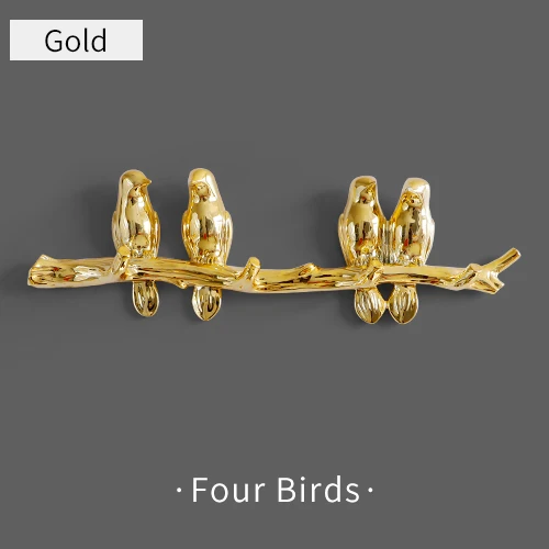 Gold 4birds Настенный декор с птицами из смолы прививка стены крюк Дети орнамент держатели ключей стойки Домашнее пальто одежда полотенце шляпа Сумочка держатель Вешалка для сумок - Цвет: Gold 4birds