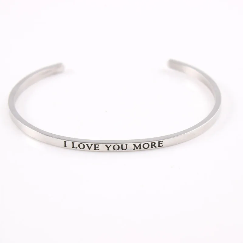 Серебристый ремешок Нержавеющая сталь мантра Браслеты гравировкой I Love You