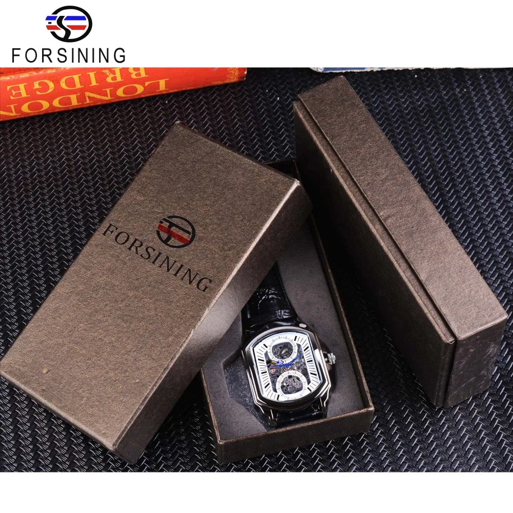 

Forsining Retro Classic White Dial Blue Hands Transparent Automatic Skeleton Wristwatch Mens Mechanical Watches Top Brand Luxury