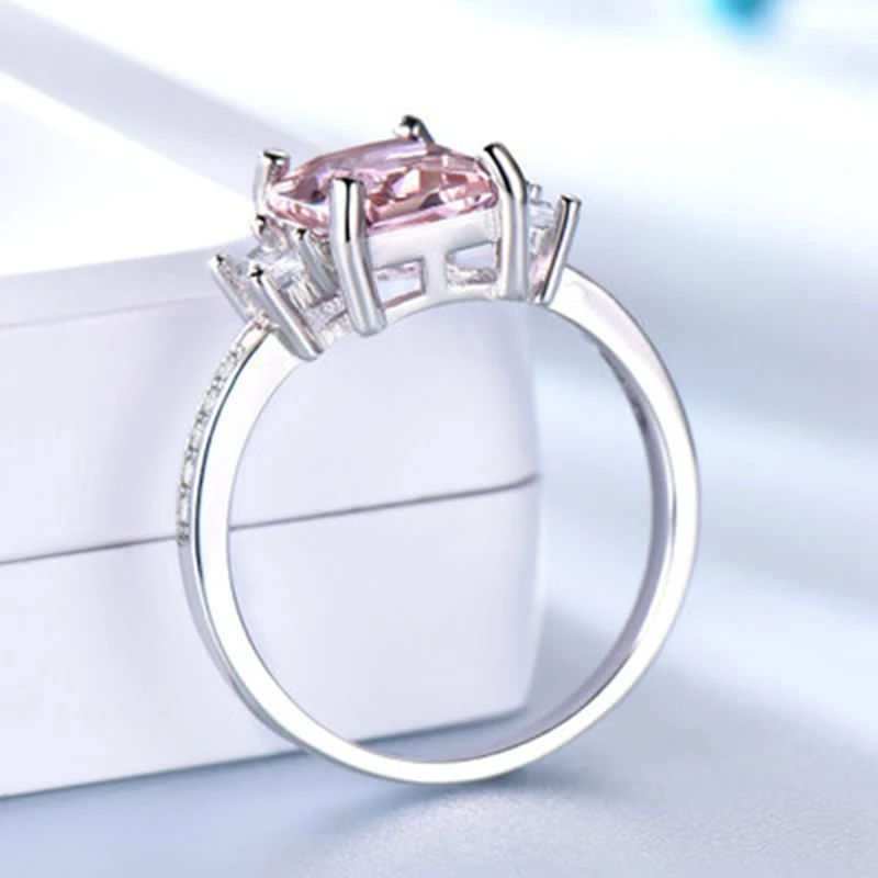 

Solid Cushion Morganite Gemstone Rings for Women Engagement Anniversary Band Valentine's Gift Ring Set