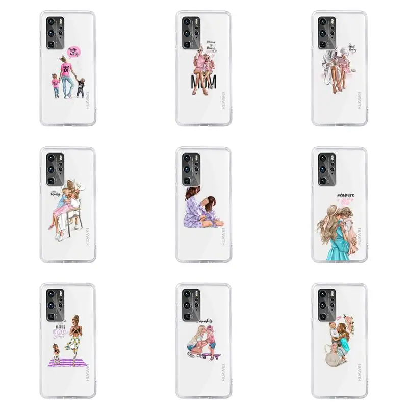 

Mom and baby Phone Case For Huawei P40 P30 P20 Mate Honor 10i 30 20 i 10 40 8x 9x Pro Lite Transparent Cover