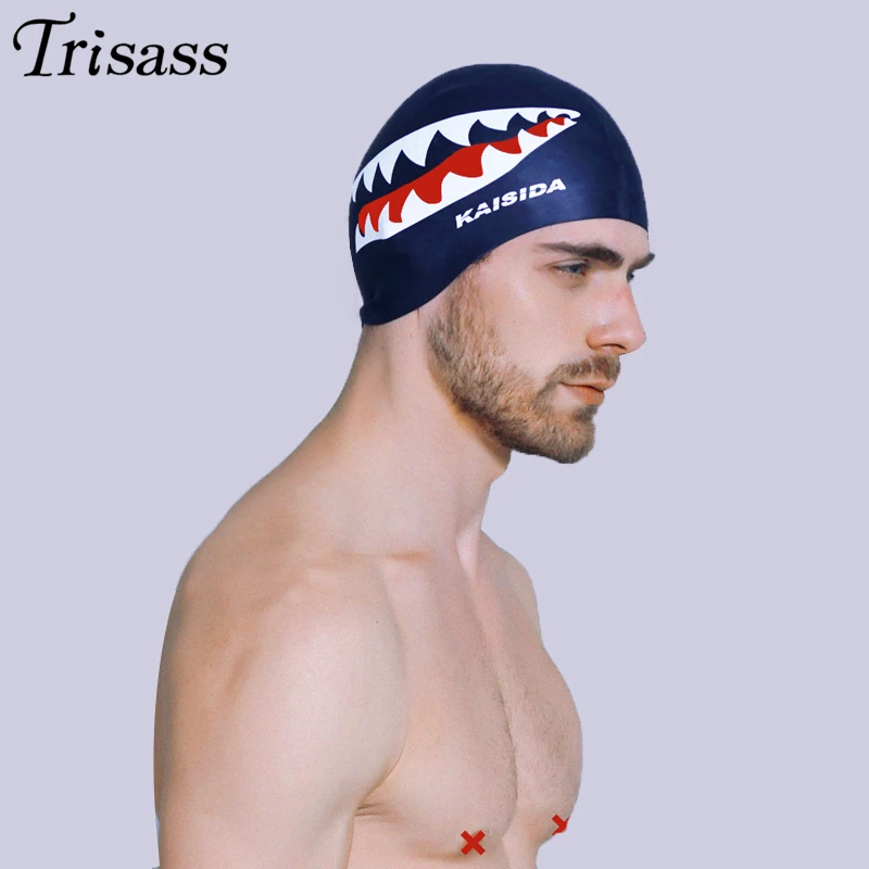 Trisass для мужчин и женщин водонепроницаемая шапка плавания Акула размера плюс