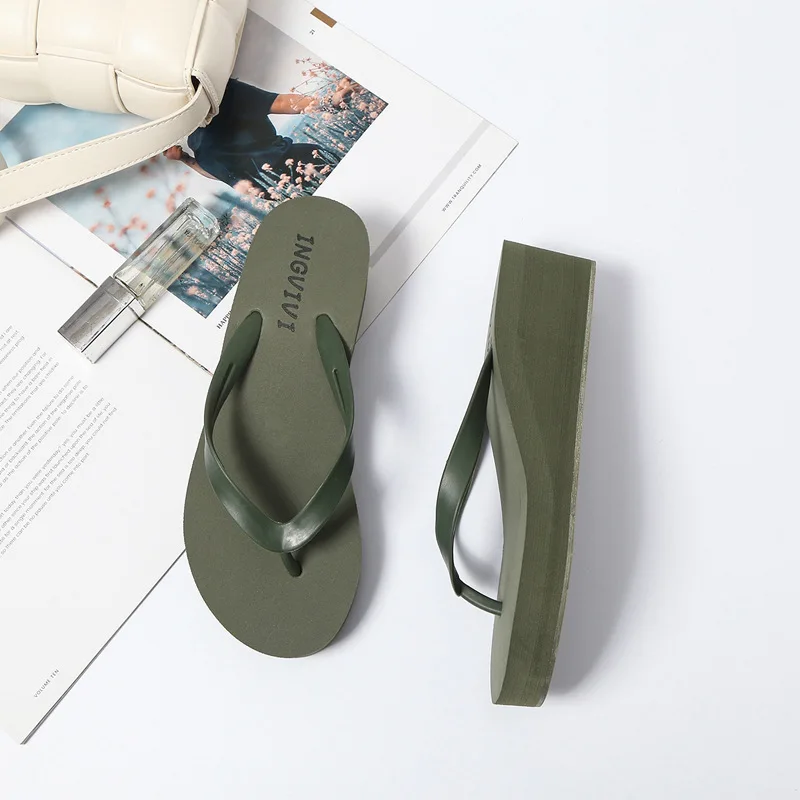 Shoes Woman 2021 Slippers Casual Med Candy Colors Rubber Flip Flops On A Wedge Shale Female Beach Platform Luxury Hawaiian