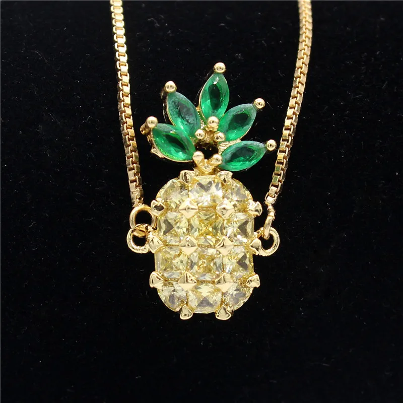 Милый CZ Циркон Ананас Дизайн медный браслет с подвеской цепочка регулируемые